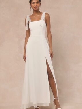 Lulu’s Radiant Romance White Tie-Strap Maxi Dress